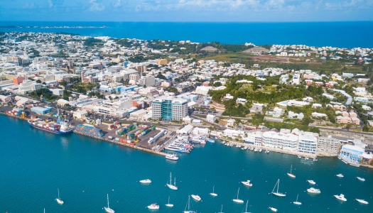 Aerial shot of Hamilton City in Bermuda