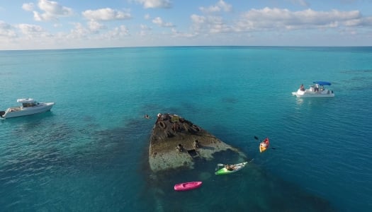 Kayaking over a shipwreck in Bermuda