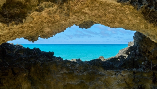 A view of the atlantic ocean view a limestone cave at West Whale Bay
