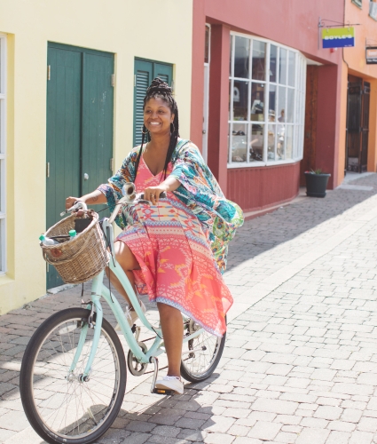 A woman riding a bike in Bermuda