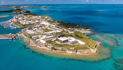Aerial of Dockyard with blue waters.