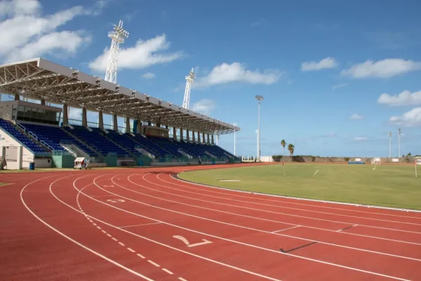 A track with bleachers