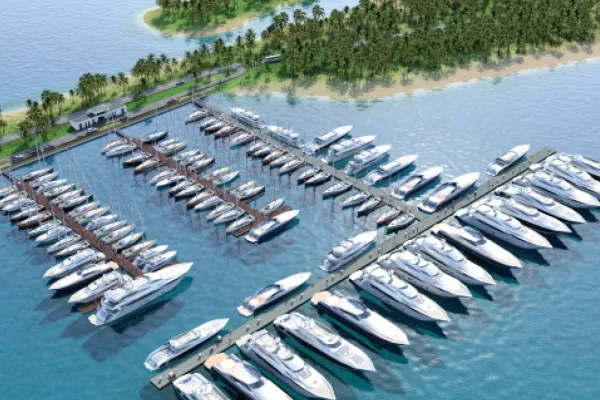 Boats moored at a marina in Morgan's point, Bermuda