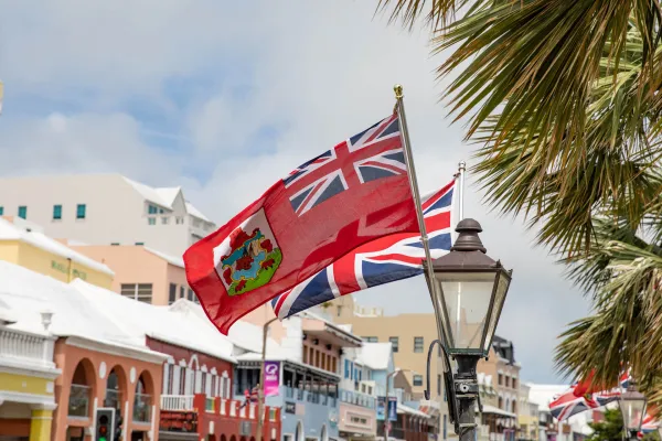 A Bermudian flag waving in the streets of Bermuda