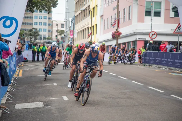 Cyclists race through the city in Bermuda