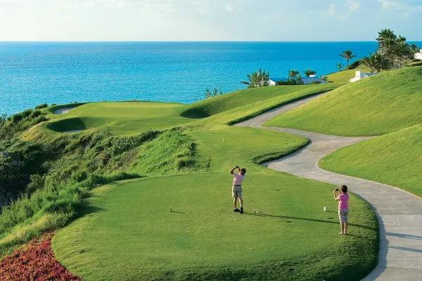 A tee shot on an oceanside hole at a Bermuda golf course