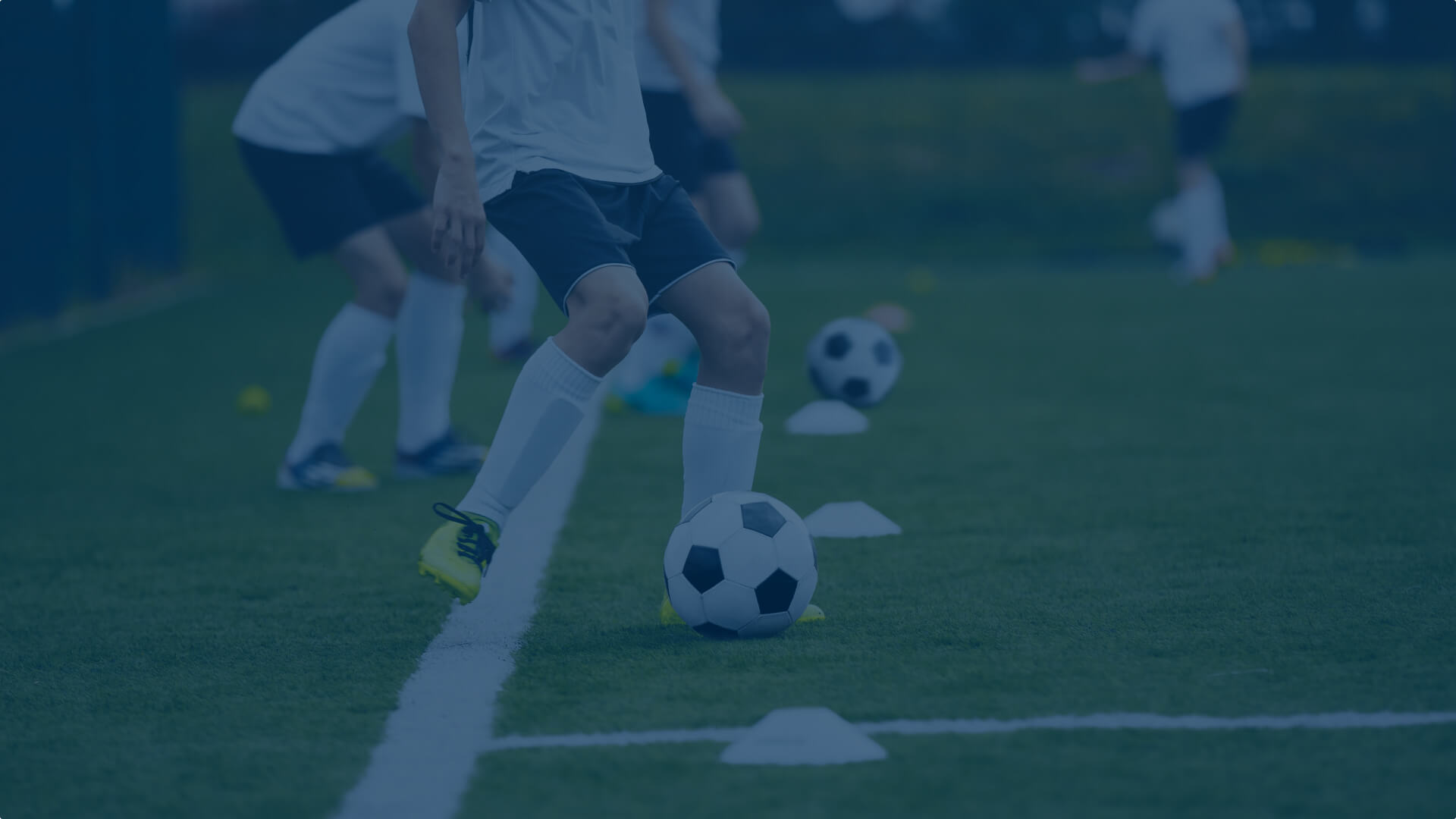 Group of soccer players practicing soccer