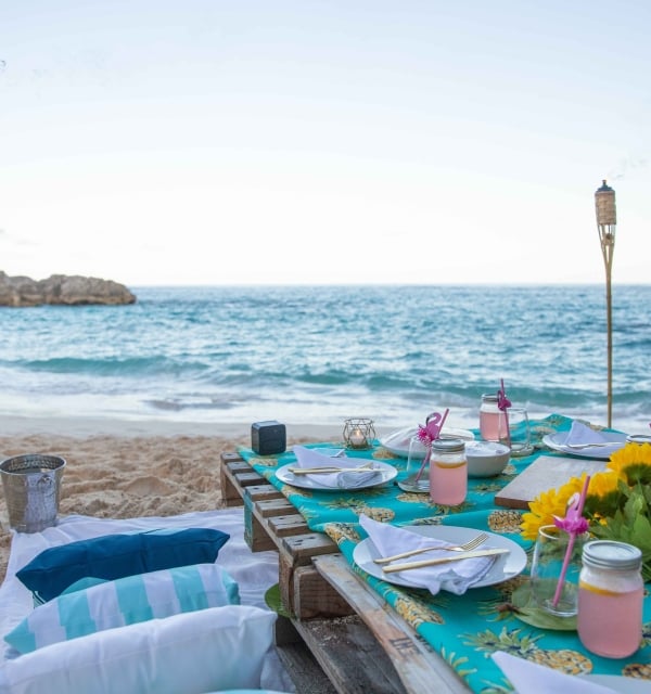 A wide angle of a beach set up