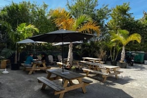 An outside view of a Brewing Company courtyard. 