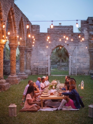 A family enjoying dinner in Bermuda 