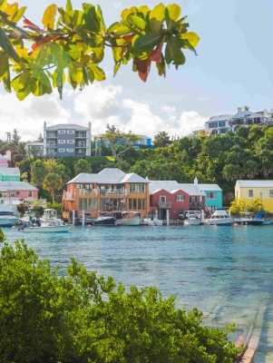 A wide angle shot of colourful Flatts Village.