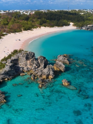 An aerial view of scenic Horseshoe Bay beach.