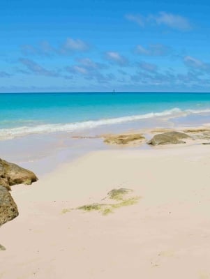 A secluded west whale bay beach with turquoise waters and pink sand.