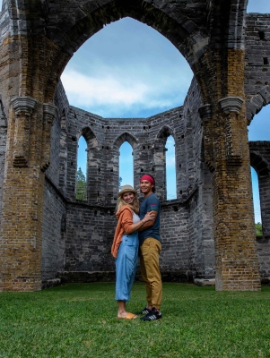 Bucketlist family posing in the unfinshed church.