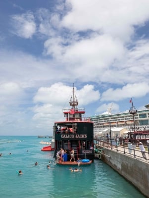 A semi close up of Calico Jacks floating bar.