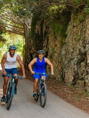 Two guys cycling in Bermuda