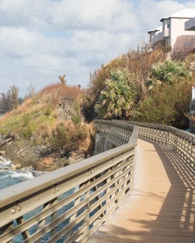 boardwalk bridge close to the water