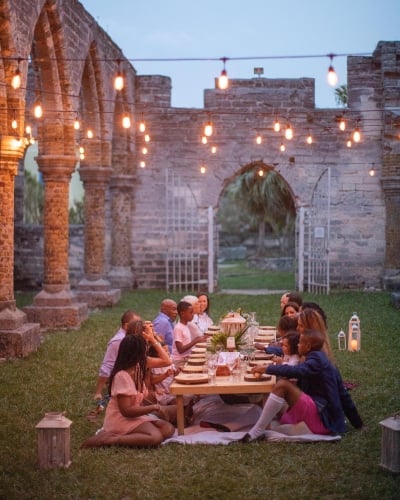 A family enjoying dinner in Bermuda 