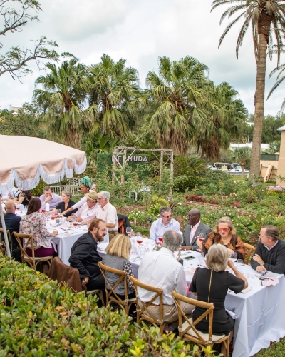 A group dining outdoors in Bermuda