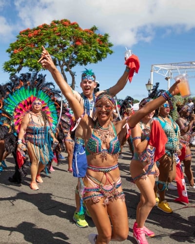 People dancing in pose at Bermuda Carnival.
