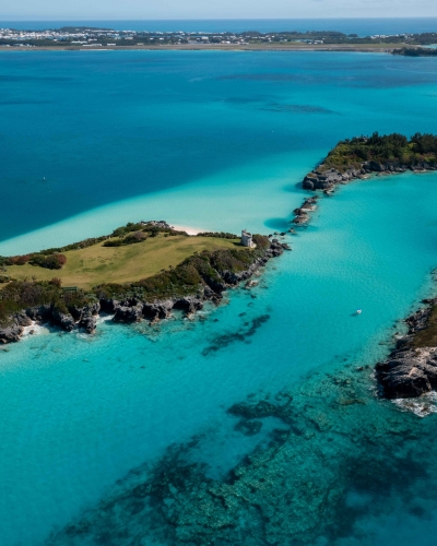 An aerial view of beautiful castle harbour.