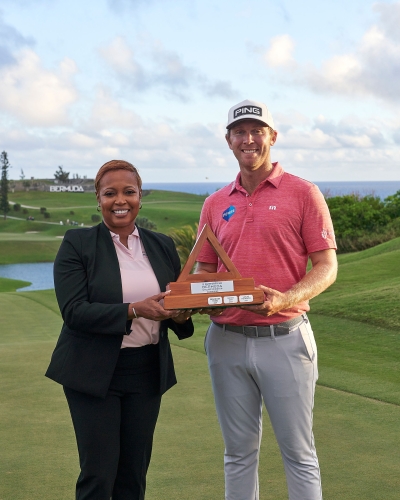 BTA CEO with winner of Butterfield Bermuda Championship 2022.