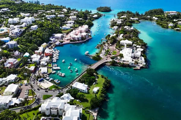 Aerial of a port on one of the islands