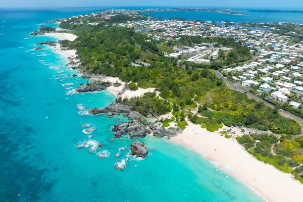 An aerial view of Warwick Long Bay in Bermuda