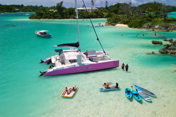 A group at a raft up party on a yacht in Bermuda