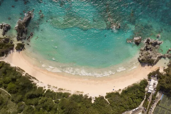 An aerial view of Horseshoe Beach in Bermuda