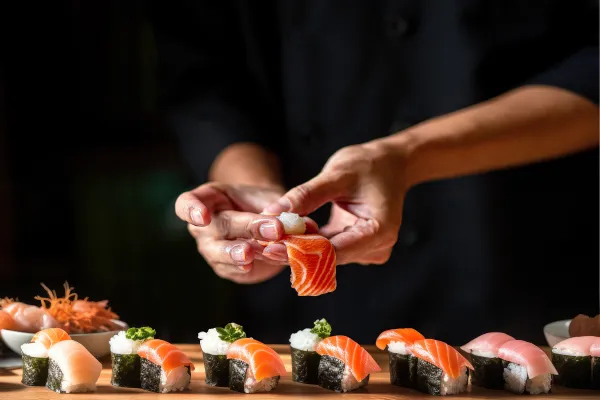 A person prepares sushi