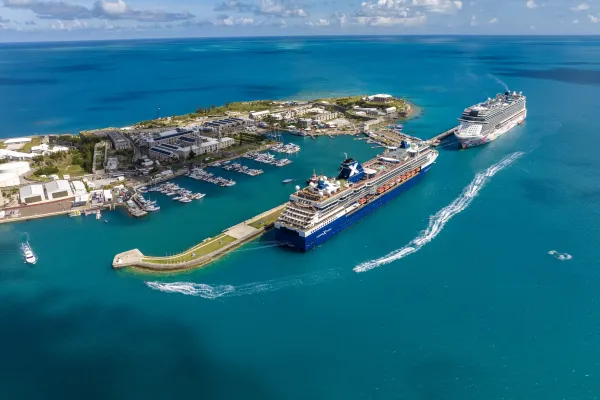 Two cruise ships anchored at the Dockyard in Bermuda