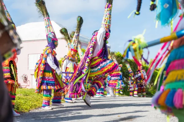 Gombeys dancing in the street in Bermuda