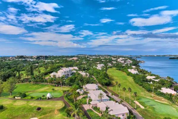 An aerial view of a golf course in Bermuda