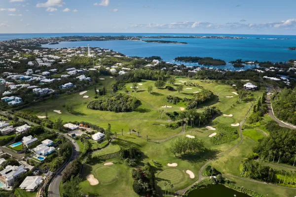An aerial view of Port Royal Golf Course in Bermuda