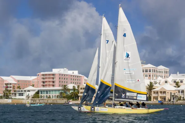 Two sailboats race in Bermuda