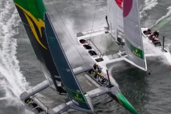 Two catamarans race in Bermuda