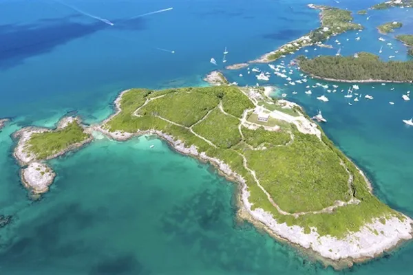 An aerial view of Hawkins Island in Bermuda