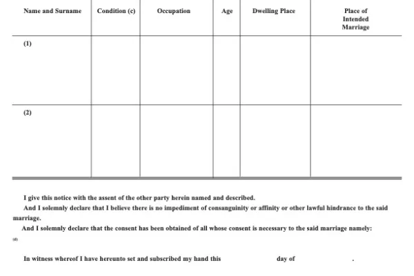 Screenshot of a Bermuda notice of intended marriage form