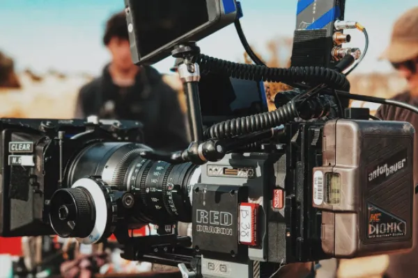 A film camera on a set in Bermuda