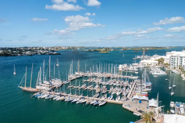 Aerial view of a marina in Bermuda