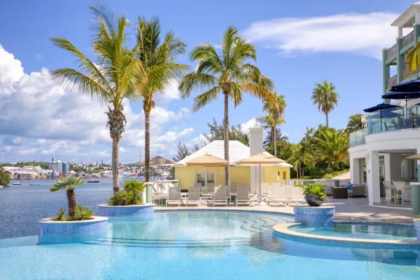 A harbourside pool at the Newstead resort