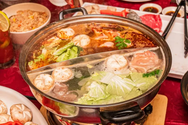A table set up for hot pot.