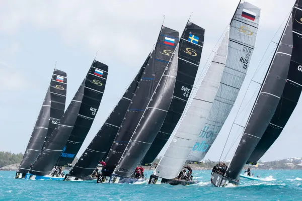 Sailboats competing in the America's Cup