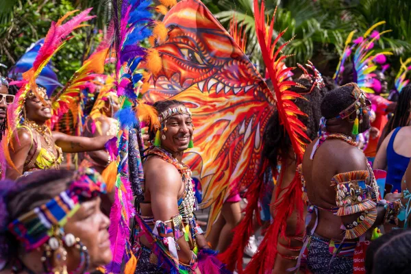 Costumed dancers in a carnival parade in Bermuda