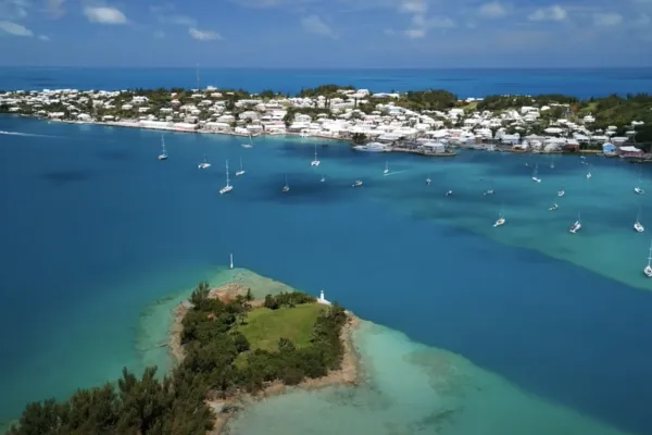 Aerial view of boats on a bay in Bermuda