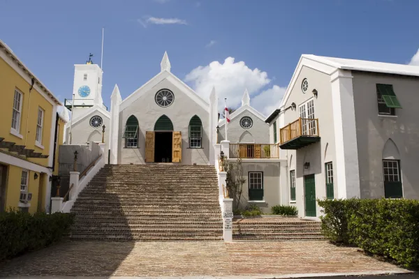 The exterior of St Peter's Church in the Town of St. George, Bermuda