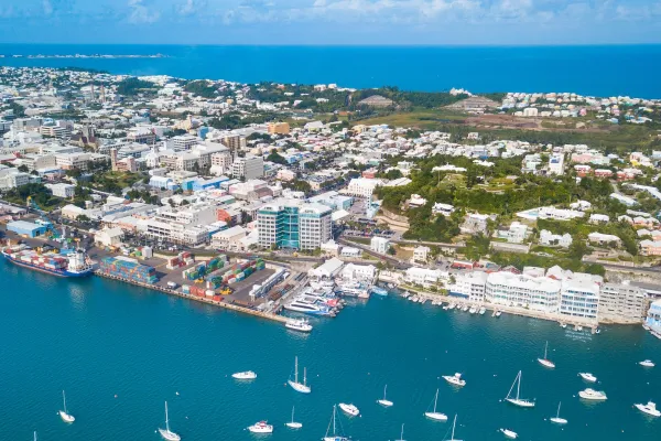 Aerial shot of Hamilton City in Bermuda