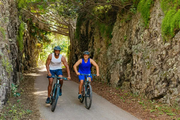 Two guys cycling in Bermuda