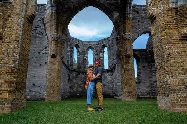 Bucketlist family posing in the unfinshed church.